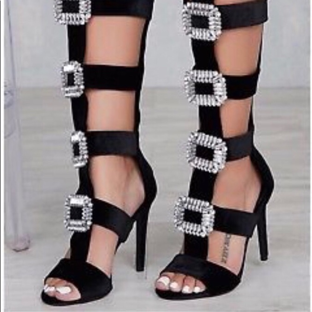 Black suede knee high heels